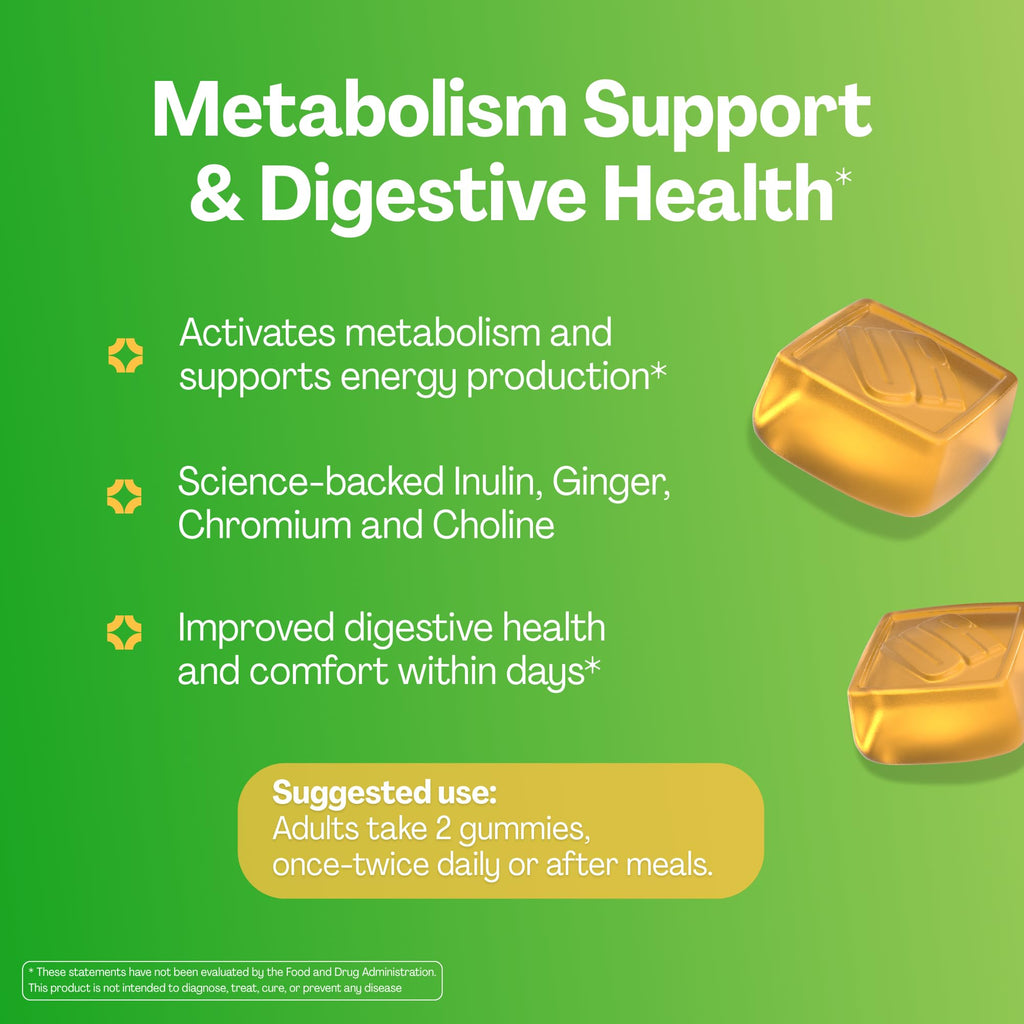 URVI® Metabolism Support Gummies 4-in-1 – Chromium Picolinate, Choline, Inulin & Ginger Extract - Prebiotic Fiber & Minerals – Gut Health & Digestive Support - TrustMedUSA