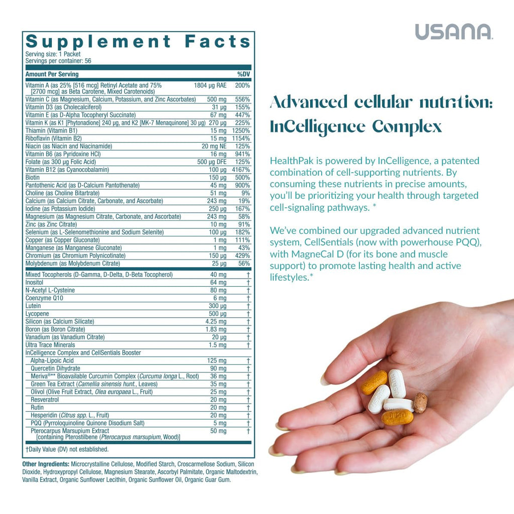 USANA HealthPak with InCelligence Technology and Essential Nutrients and Antioxidants to Support Total Body Health* – Convenient Daily AM/PM Packets – 56 Packets – 28 Day Supply - TrustMedUSA