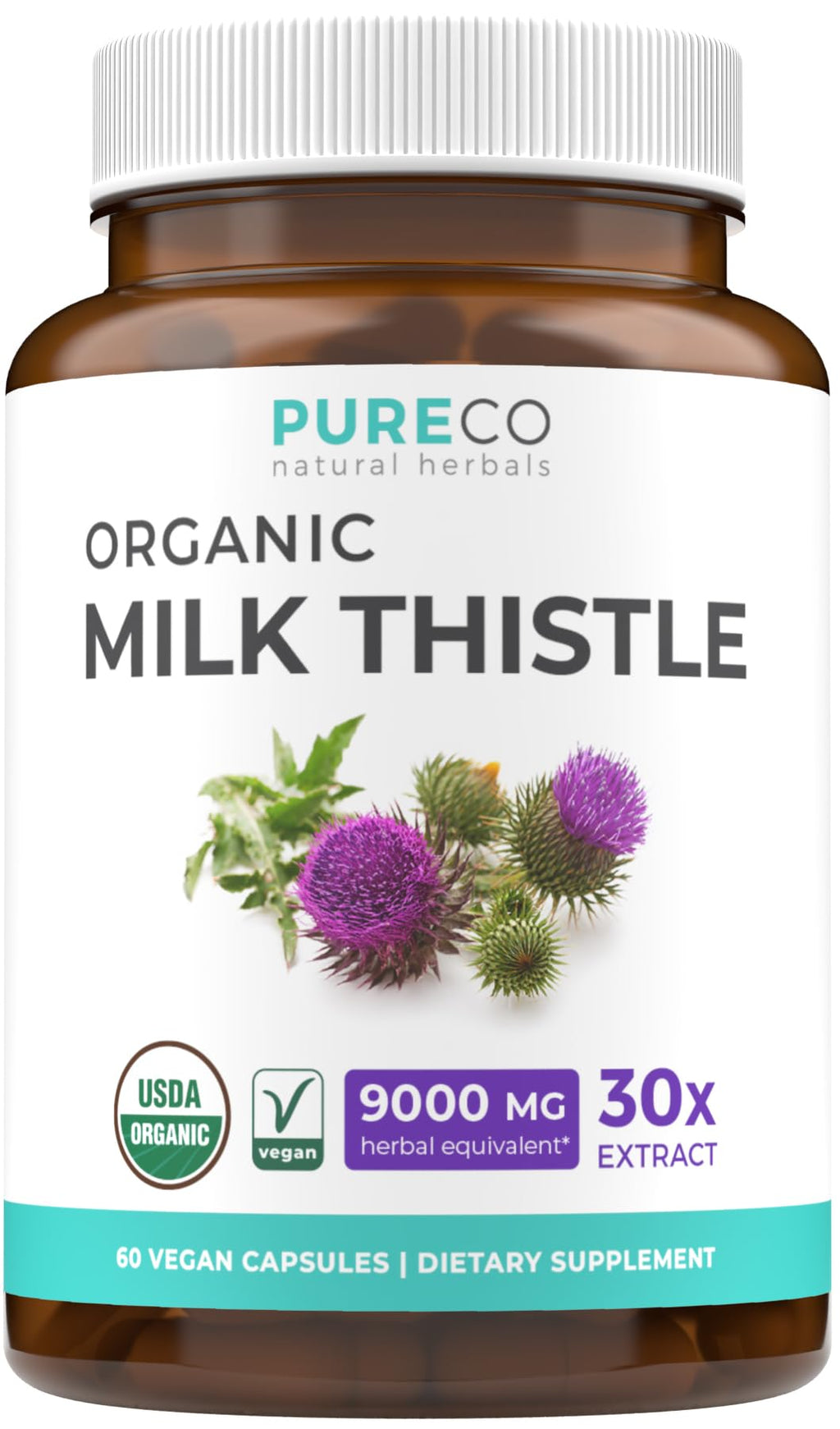 USDA Organic Milk Thistle Capsules - 80% Silymarin Supplement for Liver Support- Super Concentrated 300mg of 30:1 Milk Thistle Extract Equivalent to 9,000mg - Milk Thistle Liver Detox 60 Day Supply - Maple Wellness Supplements