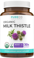 USDA Organic Milk Thistle Capsules - 80% Silymarin Supplement for Liver Support- Super Concentrated 300mg of 30:1 Milk Thistle Extract Equivalent to 9,000mg - Milk Thistle Liver Detox 60 Day Supply - Maple Wellness Supplements