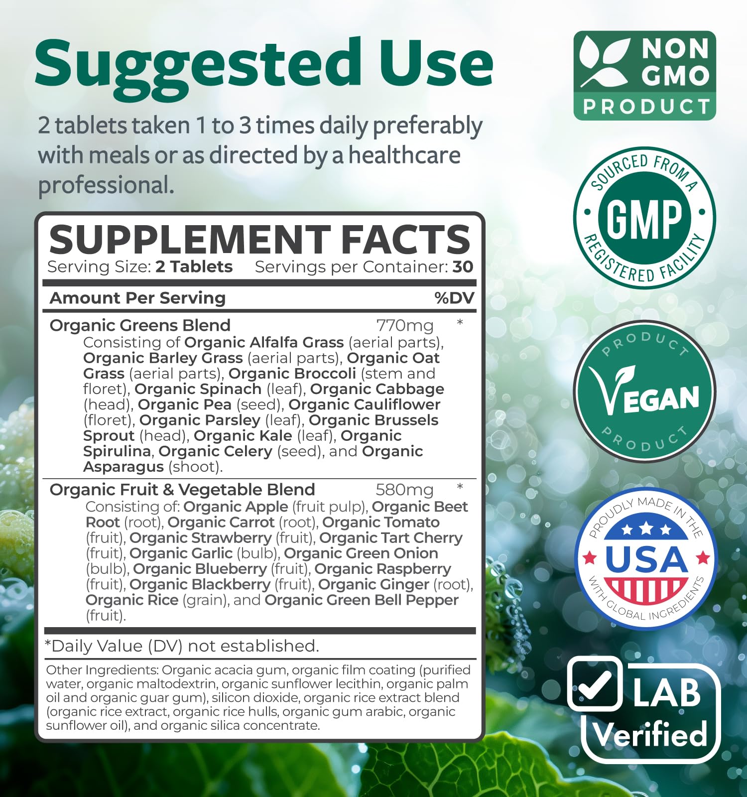 USDA Organic Super Greens Supplement - Organic Greens Fruits and Vegetable Supplement for Adults with 28 Superfood Complex with Superfruits Roots Herbs & More - Vegan & Non-GMO (Up to 1 Month Supply) - TrustMedUSA