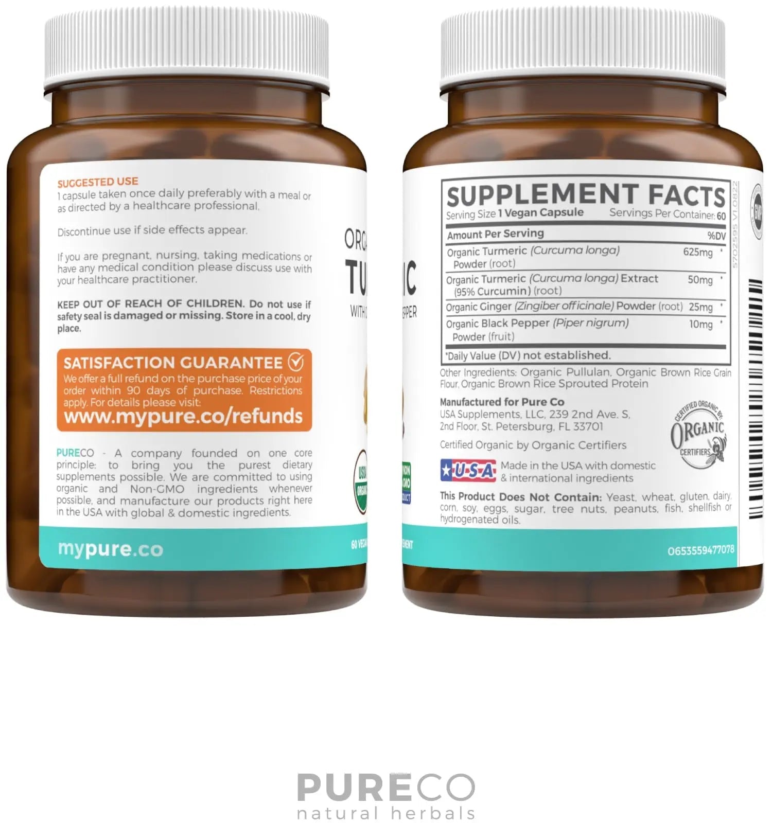USDA Organic Turmeric Curcumin with Black Pepper and Ginger (2 Month Supply) - TrustMedUSA