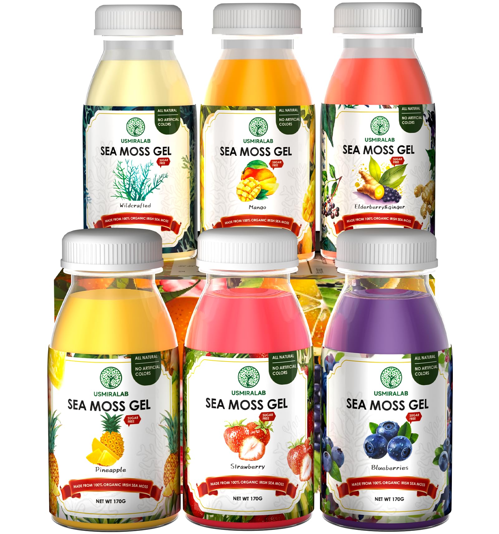 USMIRALAB Wildcrafted Sea Moss Gel for Purists： 6-Flavor Ritual Set (36oz) with Antioxidant Ocean Minerals | Pure Superfood Base Vegan - TrustMedUSA