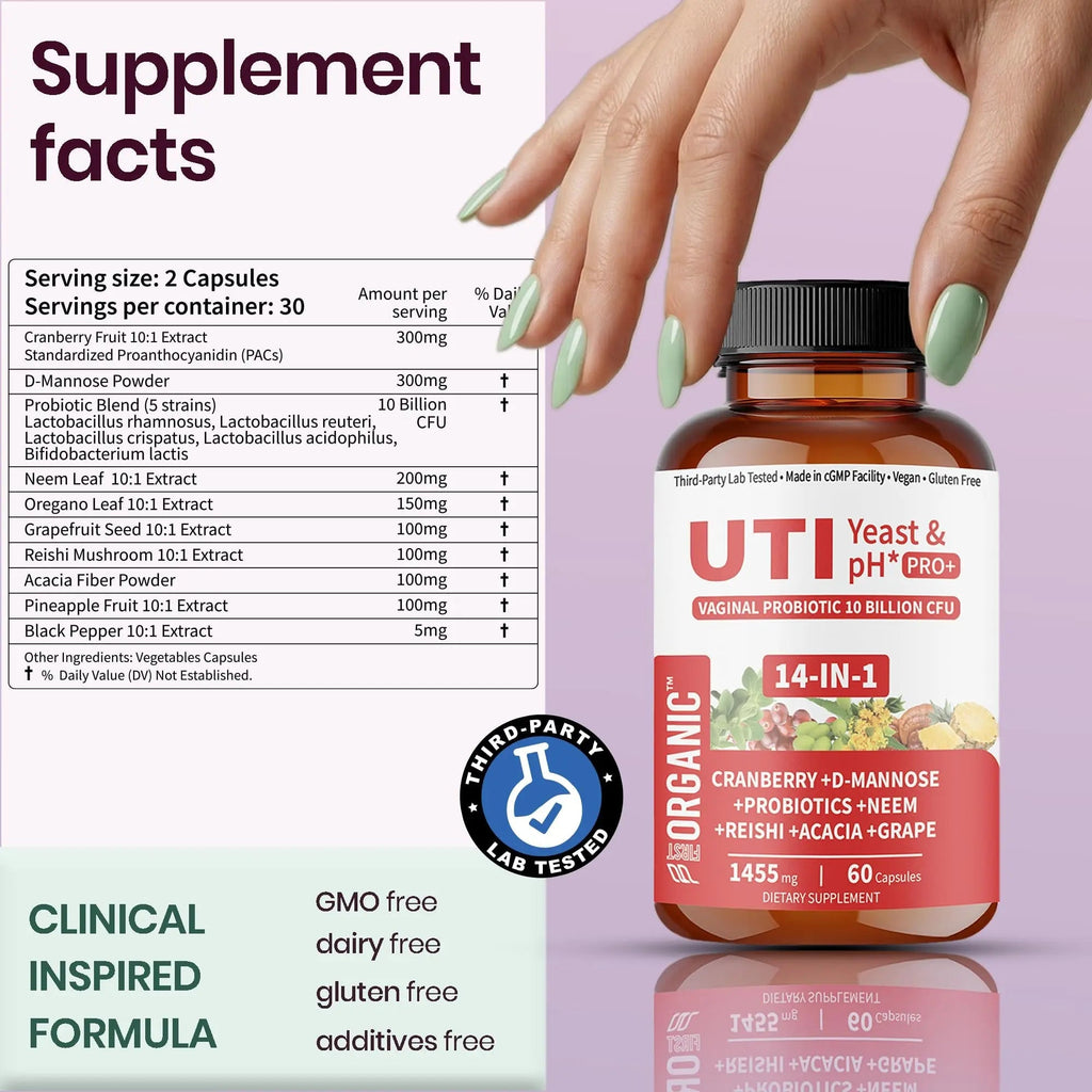 UTI Flora & Odor Pro+ & UTI Yeast & pH Pro+ | Pack of 2 | Vaginal Probiotics for Feminine Hydration & Freshness Support | Third-party Tested, cGMP Facility, Vegan, Non-GMO, Gluten-Free | 60+60 Caps - TrustMedUSA