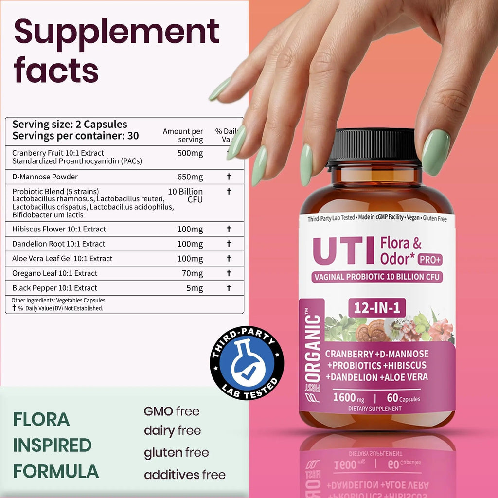 UTI Flora & Odor Pro+ & UTI Yeast & pH Pro+ | Pack of 2 | Vaginal Probiotics for Feminine Hydration & Freshness Support | Third-party Tested, cGMP Facility, Vegan, Non-GMO, Gluten-Free | 60+60 Caps - TrustMedUSA