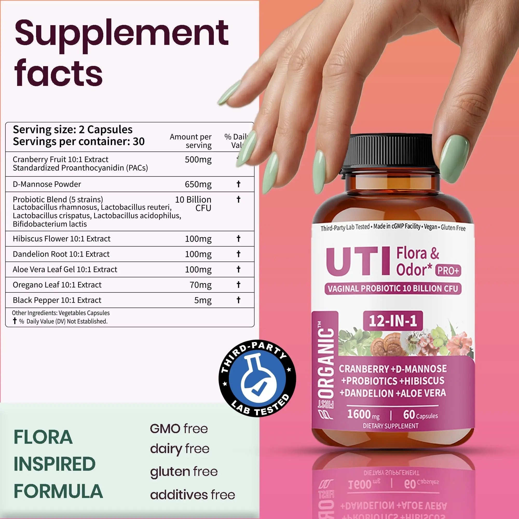 UTI Flora & Odor Pro+ & UTI Yeast & pH Pro+ | Pack of 2 | Vaginal Probiotics for Feminine Hydration & Freshness Support | Third-party Tested, cGMP Facility, Vegan, Non-GMO, Gluten-Free | 60+60 Caps - TrustMedUSA