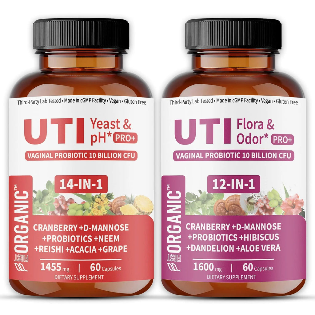 UTI Flora & Odor Pro+ & UTI Yeast & pH Pro+ | Pack of 2 | Vaginal Probiotics for Feminine Hydration & Freshness Support | Third-party Tested, cGMP Facility, Vegan, Non-GMO, Gluten-Free | 60+60 Caps - TrustMedUSA