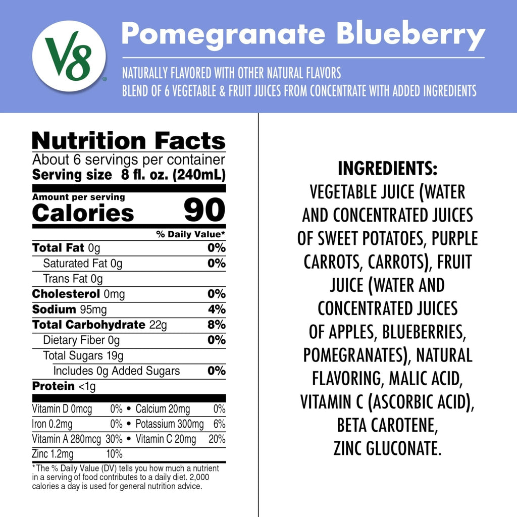 V8 Blends 100% Juice Pomegranate Blueberry Juice, Fruit and Vegetable Juice Blend, 46 Fl Oz Bottle (Pack of 2) - Maple Wellness Supplements