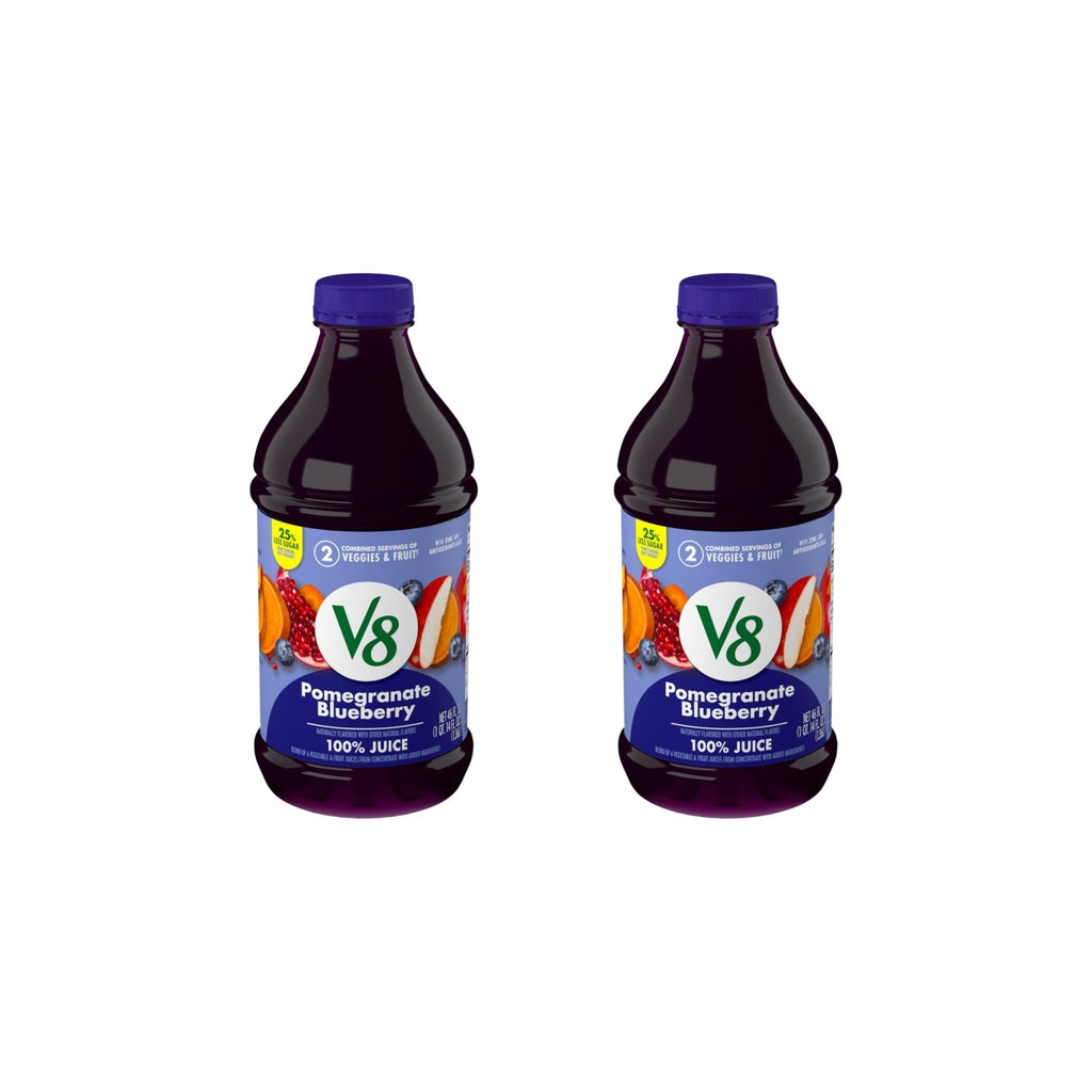 V8 Blends 100% Juice Pomegranate Blueberry Juice, Fruit and Vegetable Juice Blend, 46 Fl Oz Bottle (Pack of 2) - Maple Wellness Supplements