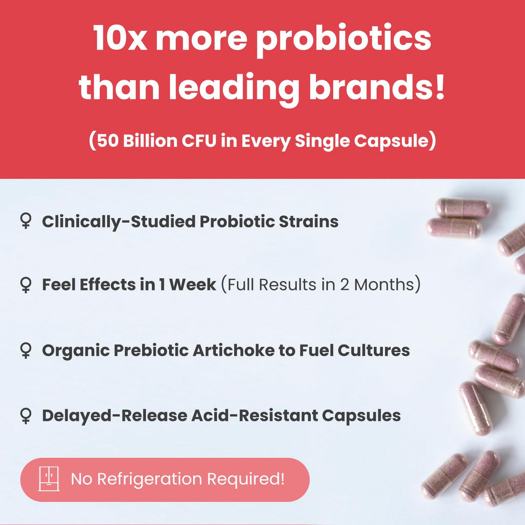 Vaginal Probiotics for Women pH Balance | 50 Billion CFU Womens Probiotic + Cranberry Pills for Vaginal Health, Healthy Odor, Yeast, Urinary Tract | Vegan Women's Probiotics and Prebiotics Supplement - Maple Wellness Supplements