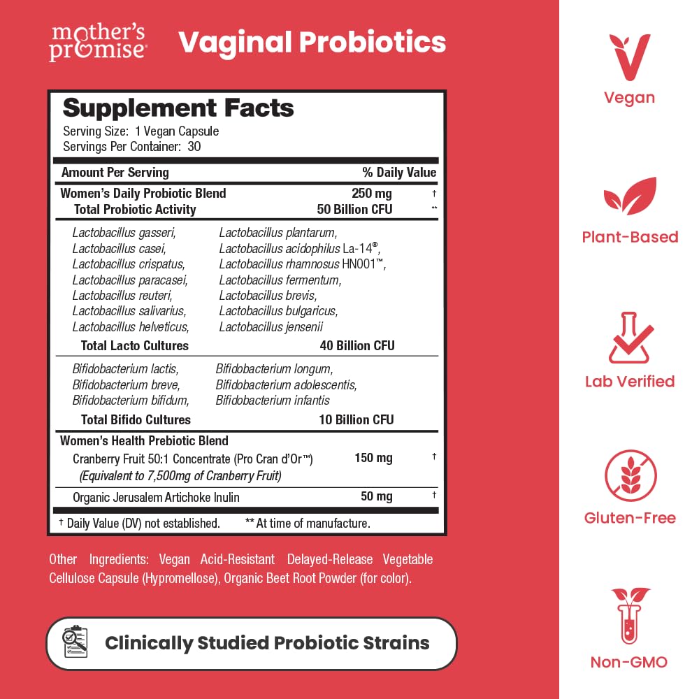 Vaginal Probiotics for Women pH Balance | 50 Billion CFU Womens Probiotic + Cranberry Pills for Vaginal Health, Healthy Odor, Yeast, Urinary Tract | Vegan Women's Probiotics and Prebiotics Supplement - Maple Wellness Supplements