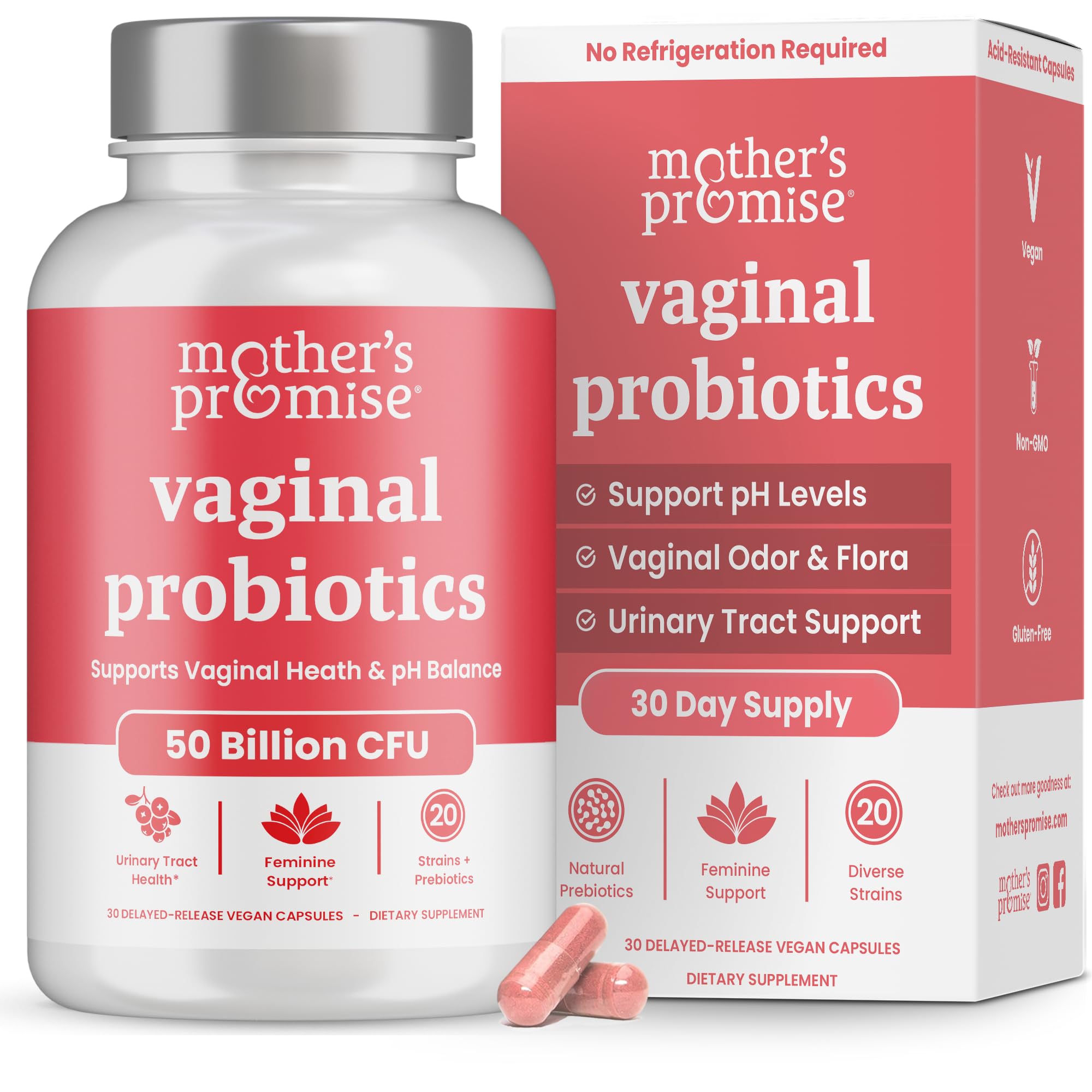 Vaginal Probiotics for Women pH Balance | 50 Billion CFU Womens Probiotic + Cranberry Pills for Vaginal Health, Healthy Odor, Yeast, Urinary Tract | Vegan Women's Probiotics and Prebiotics Supplement - Maple Wellness Supplements
