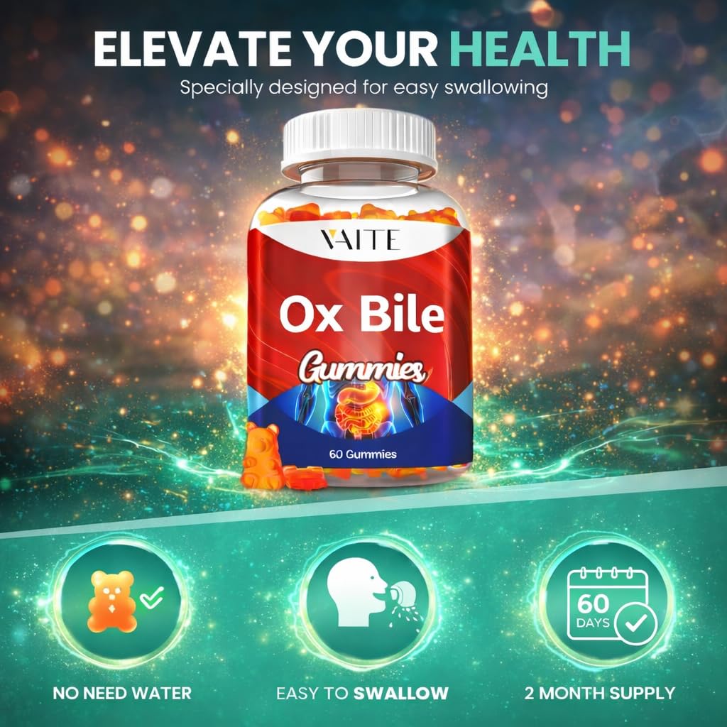 VAITE Ox Bile Gummies – 500mg Digestive Support for Gallbladder & Gut Health – Non-GMO, Sugar-Free Supplement – Helps Nutrient Absorption & Bile Flow – 60 Easy-to-Chew Bile Acid Chewables - TrustMedUSA