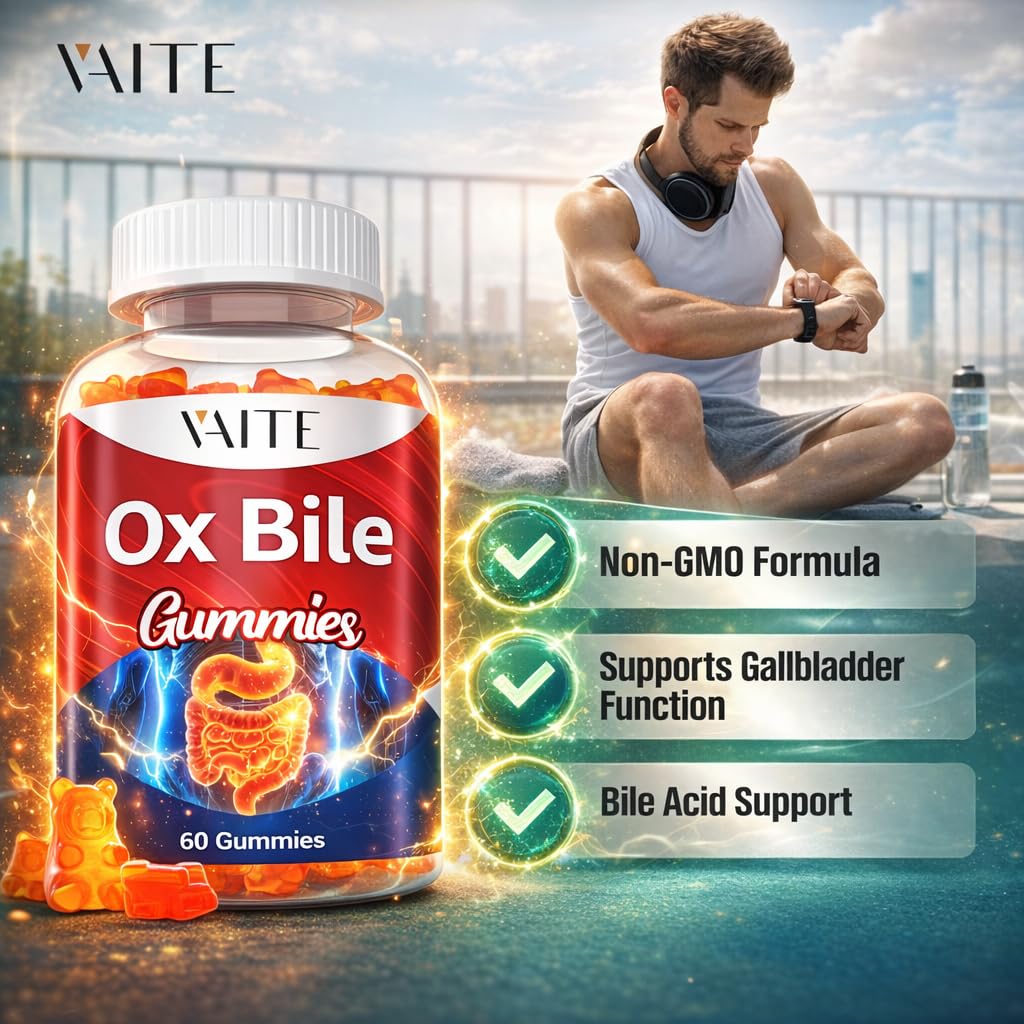 VAITE Ox Bile Gummies – 500mg Digestive Support for Gallbladder & Gut Health – Non-GMO, Sugar-Free Supplement – Helps Nutrient Absorption & Bile Flow – 60 Easy-to-Chew Bile Acid Chewables - TrustMedUSA