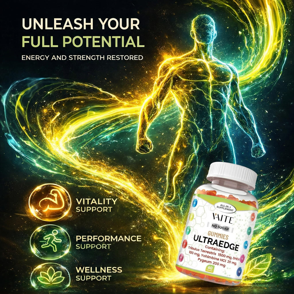 VAITE UltraEdge Herbal Complex Gummies – Tribulus Terrestris 1500mg, DHEA 100mg, Yohimbine HCl 20mg, Pygeum 200mg, Plant-Based Blend, 60 Vegan Gummies, Non-GMO, Gluten-Free, Adult Supplement - TrustMedUSA