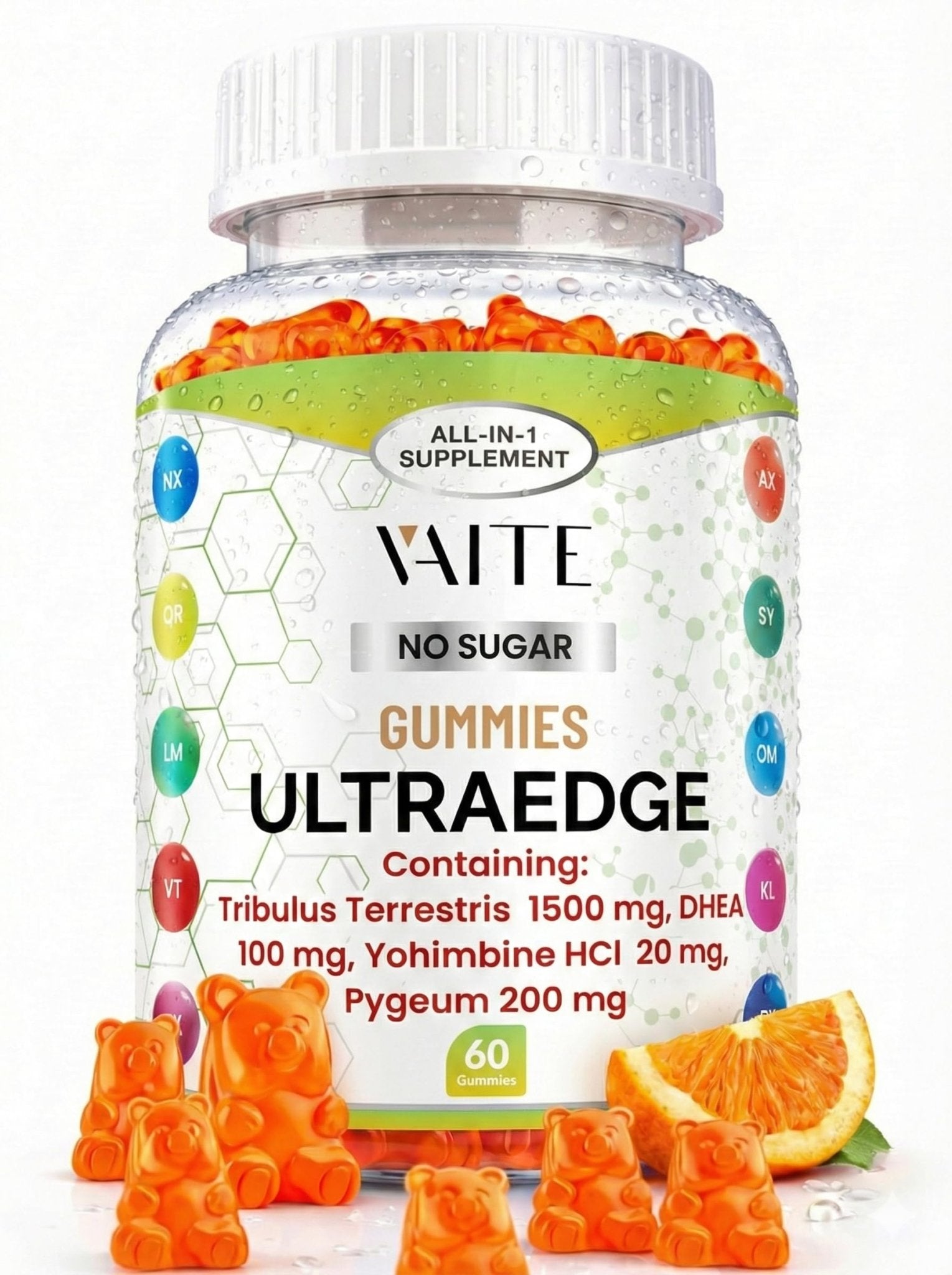 VAITE UltraEdge Herbal Complex Gummies – Tribulus Terrestris 1500mg, DHEA 100mg, Yohimbine HCl 20mg, Pygeum 200mg, Plant-Based Blend, 60 Vegan Gummies, Non-GMO, Gluten-Free, Adult Supplement - TrustMedUSA