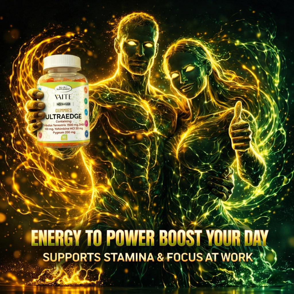 VAITE UltraEdge Herbal Complex Gummies – Tribulus Terrestris 1500mg, DHEA 100mg, Yohimbine HCl 20mg, Pygeum 200mg, Plant-Based Blend, 60 Vegan Gummies, Non-GMO, Gluten-Free, Adult Supplement - TrustMedUSA