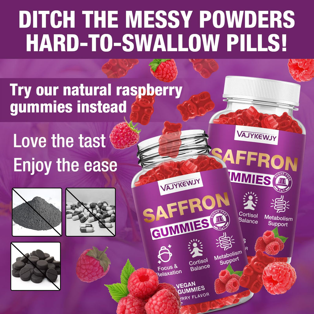 VAJYKEWJY Saffron Gummies (88.5 mg) with Magnesium — Enhanced with St. John’s Wort, Rhodiola, Ashwagandha & Vitamins B6, B12, D3 for Mood & Focus Support — 120 Count - TrustMedUSA