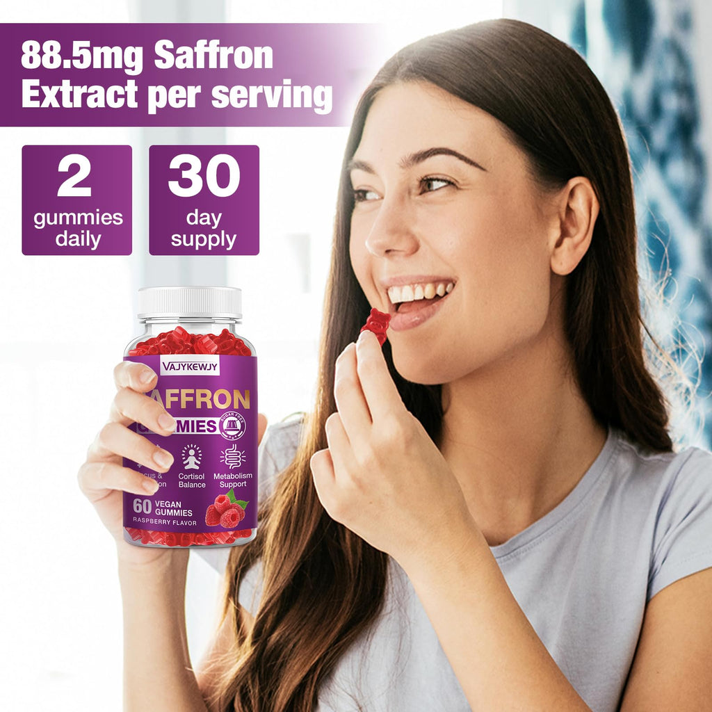 VAJYKEWJY Saffron Gummies (88.5 mg) with Magnesium — Enhanced with St. John’s Wort, Rhodiola, Ashwagandha & Vitamins B6, B12, D3 for Mood & Focus Support — 120 Count - TrustMedUSA