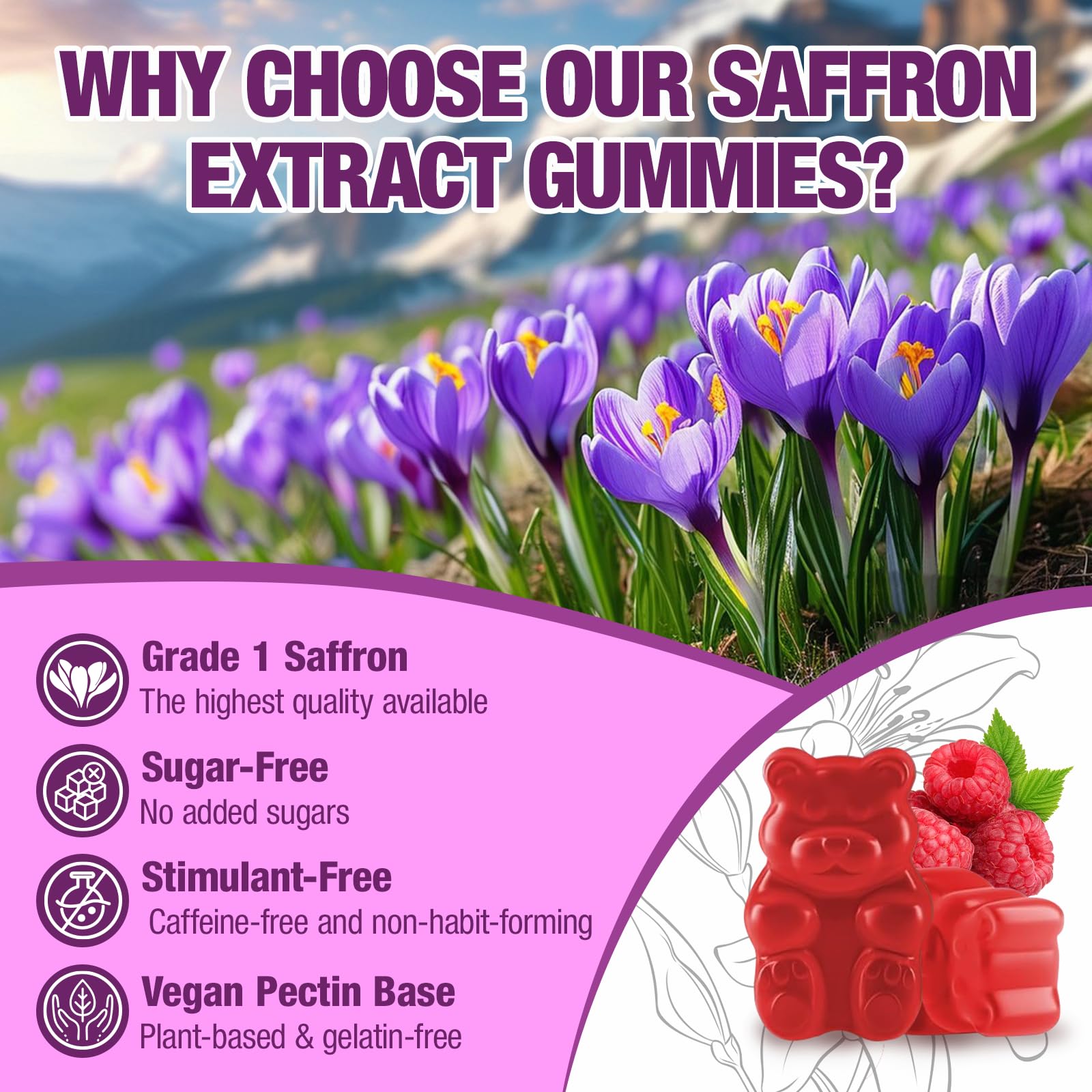 VAJYKEWJY Saffron Gummies (88.5 mg) with Magnesium — Enhanced with St. John’s Wort, Rhodiola, Ashwagandha & Vitamins B6, B12, D3 for Mood & Focus Support — 60 Count - TrustMedUSA