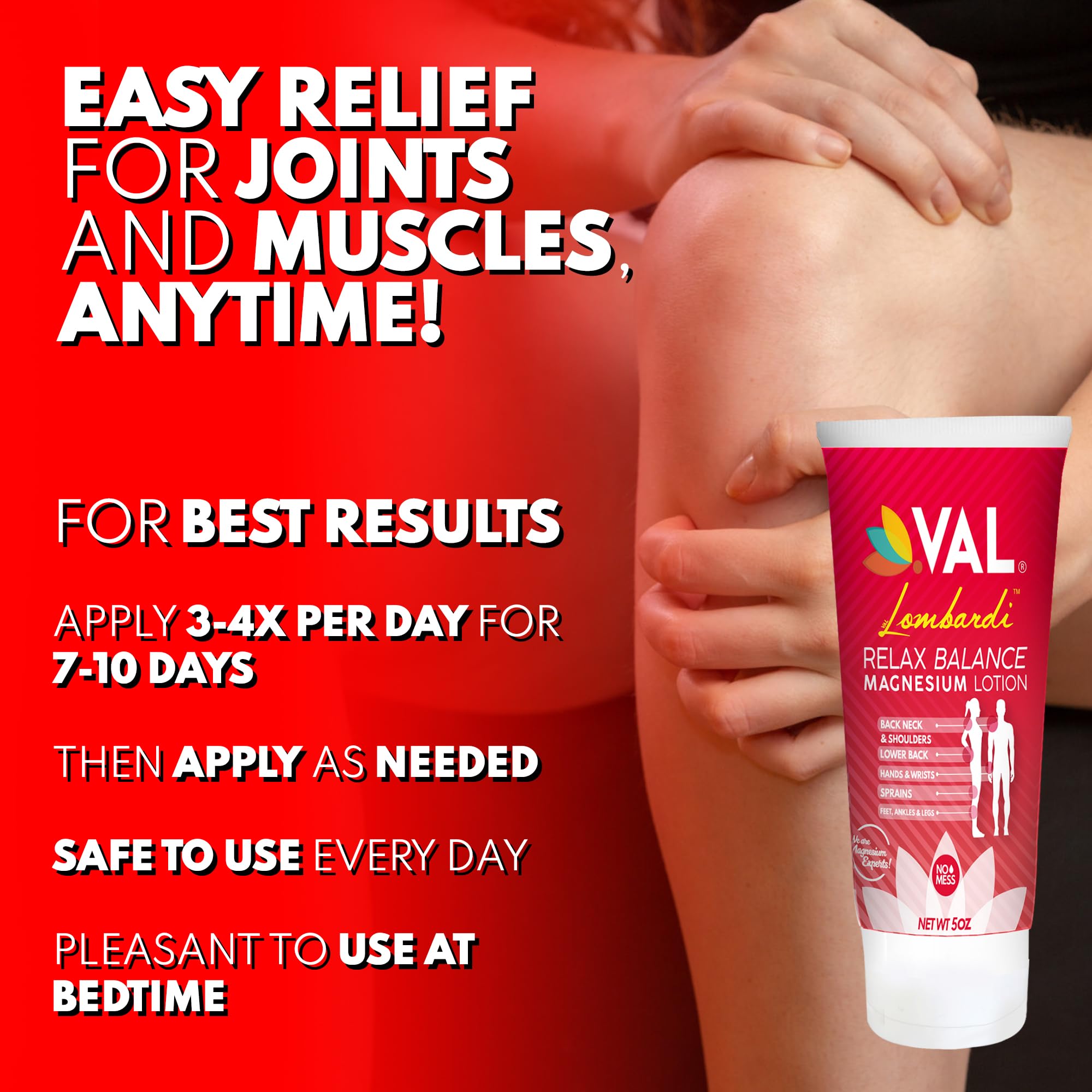 VAL Lombardi Relax Balance Magnesium Lotion | Arnica, Camphor & Menthol | Fast Relief for Joints, Muscles, Back, Shoulders, Feet | Non-Greasy | 5oz - TrustMedUSA