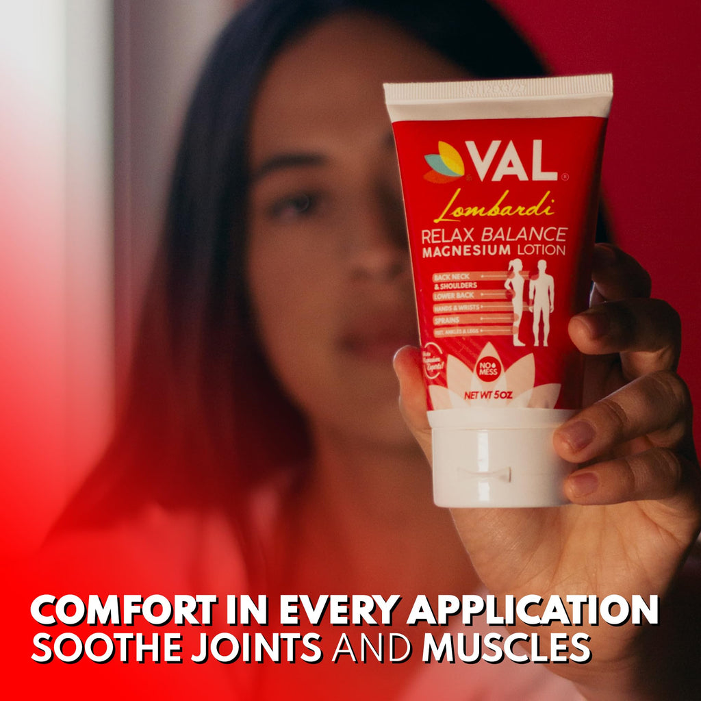 VAL Lombardi Relax Balance Magnesium Lotion | Arnica, Camphor & Menthol | Fast Relief for Joints, Muscles, Back, Shoulders, Feet | Non-Greasy | 5oz - TrustMedUSA
