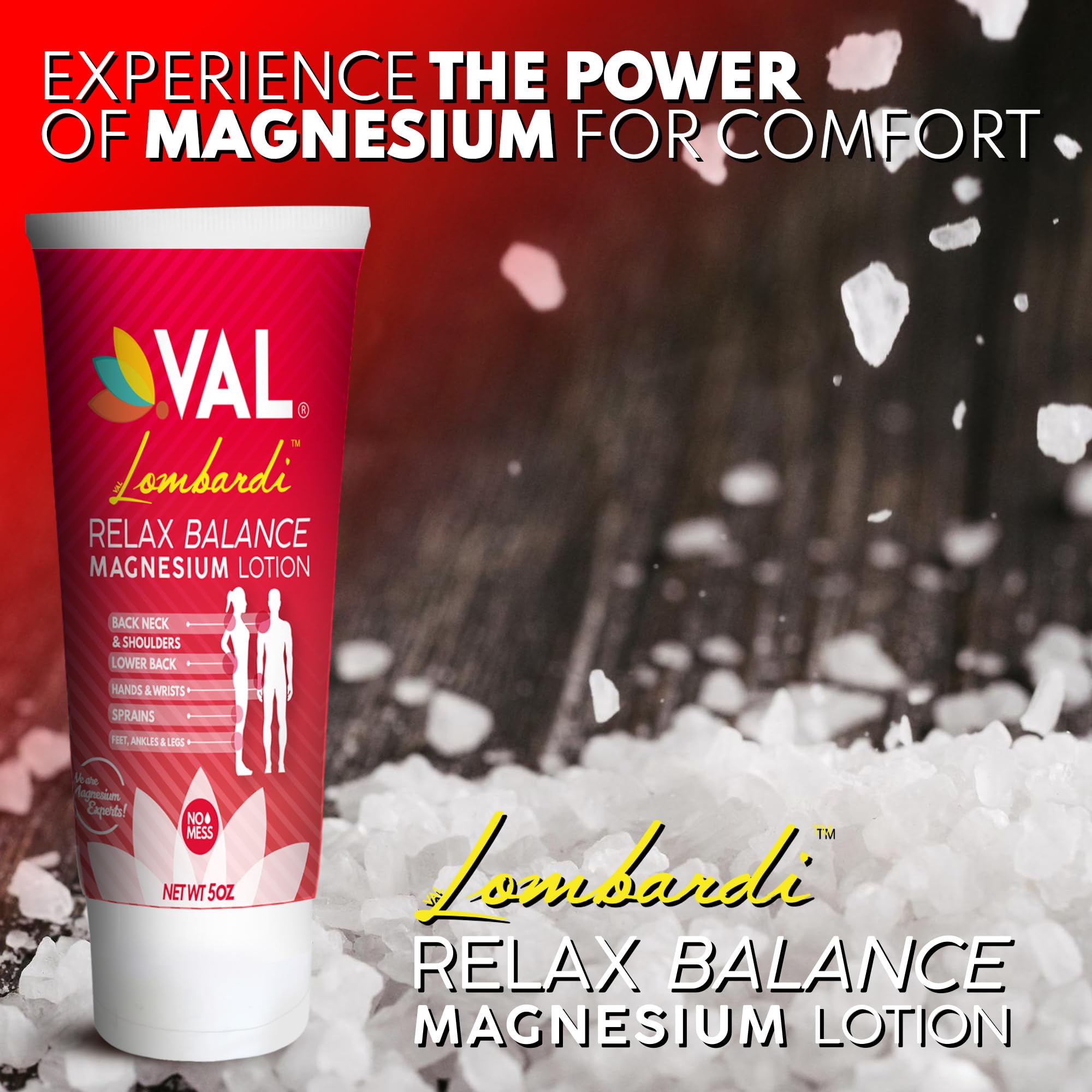 VAL Lombardi Relax Balance Magnesium Lotion | Arnica, Camphor & Menthol | Fast Relief for Joints, Muscles, Back, Shoulders, Feet | Non-Greasy | 5oz - TrustMedUSA