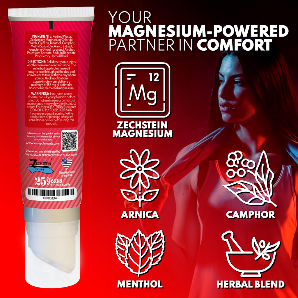 VAL Lombardi Relax Balance Magnesium Rollerball | Zechstein Magnesium + Herbal Extracts | Joint & Muscle Relief for Neck, Back, Legs | No Mess, Non-Greasy | 4oz - TrustMedUSA