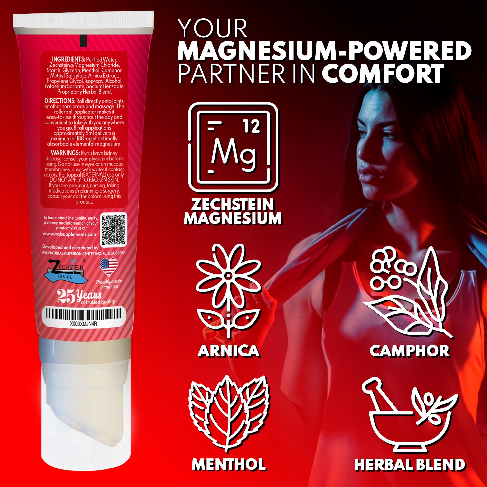 VAL Lombardi Relax Balance Magnesium Rollerball | Zechstein Magnesium + Herbal Extracts | Joint & Muscle Relief for Neck, Back, Legs | No Mess, Non-Greasy | 4oz - TrustMedUSA