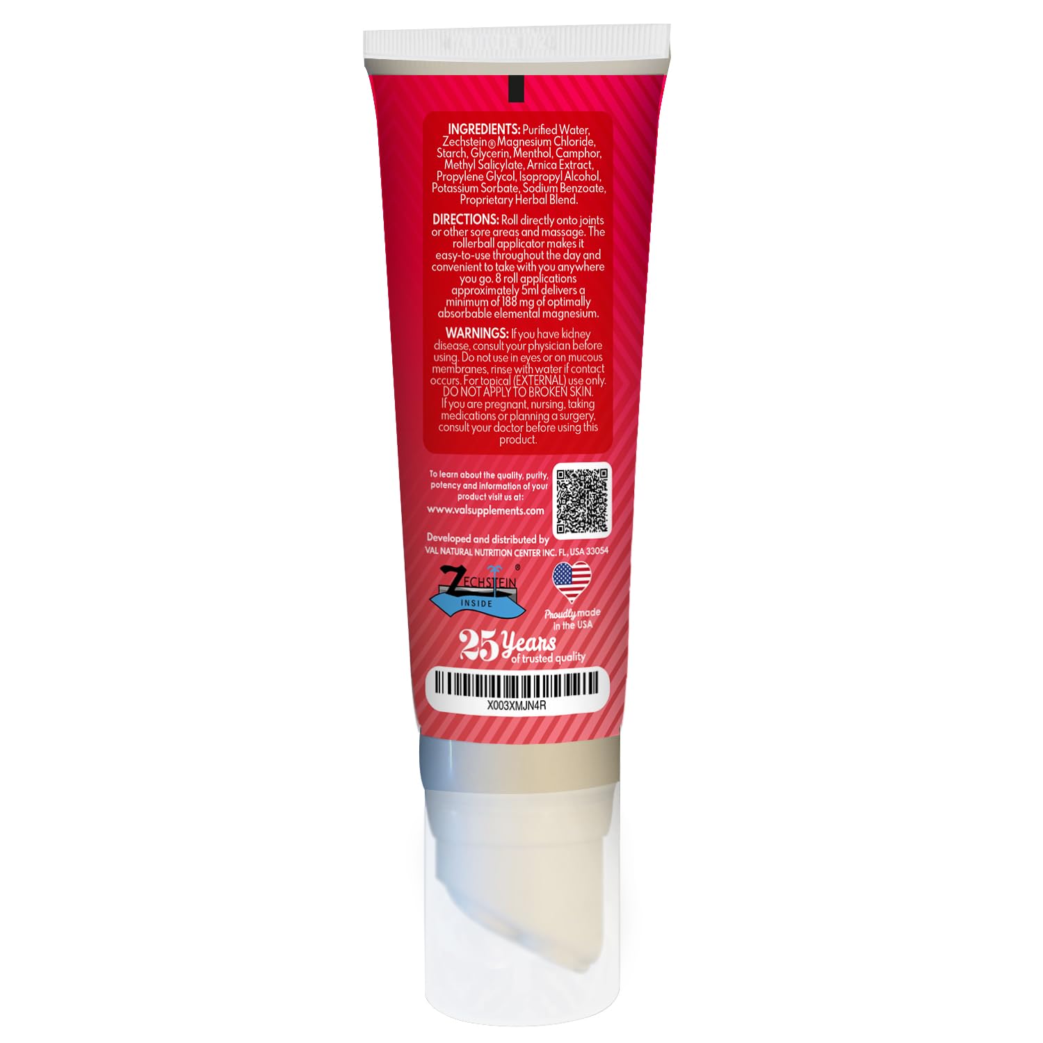 VAL Lombardi Relax Balance Magnesium Rollerball | Zechstein Magnesium + Herbal Extracts | Joint & Muscle Relief for Neck, Back, Legs | No Mess, Non-Greasy | 4oz - TrustMedUSA