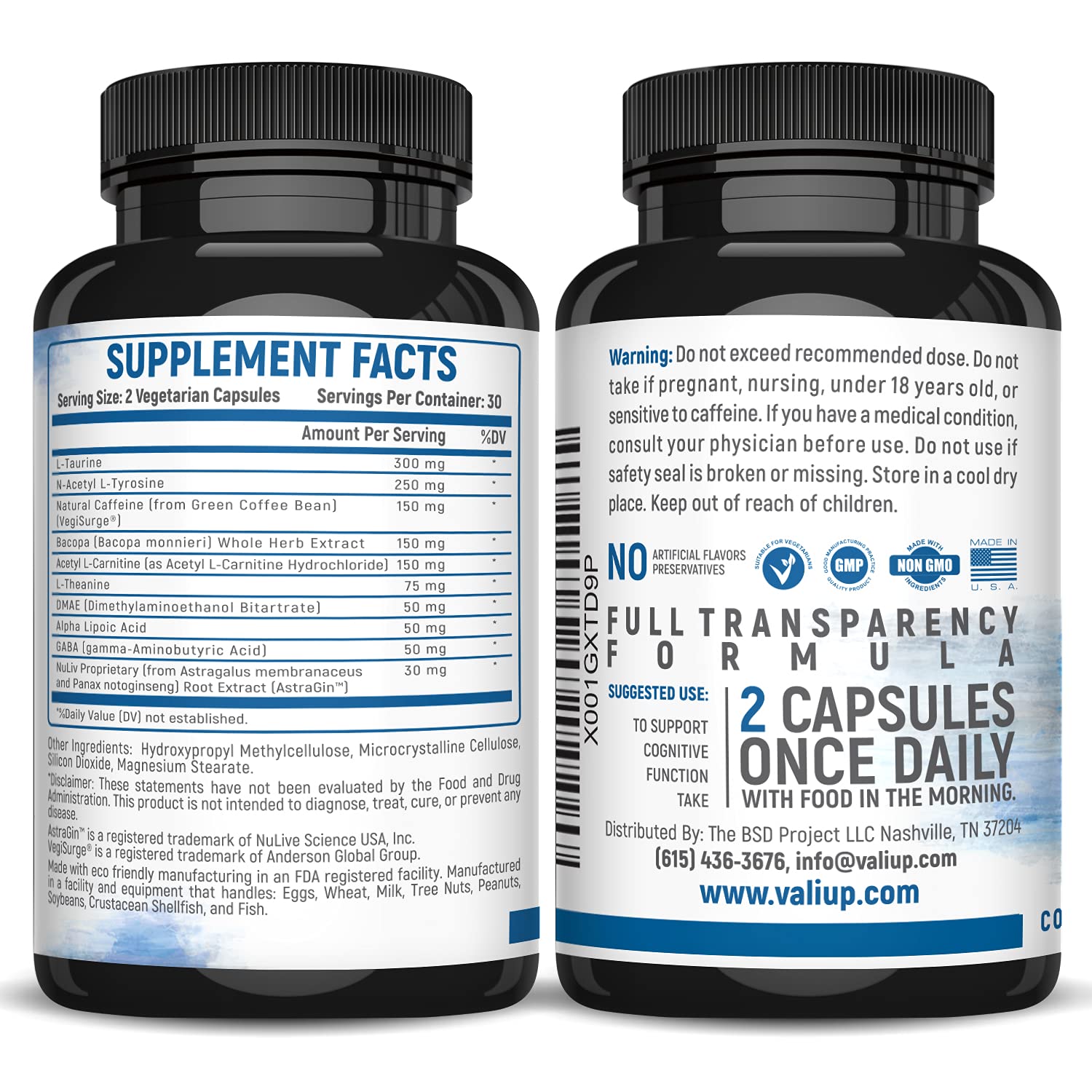 VALI Neuro Force Brain Booster Supplement for Focus, Memory, Clarity & Energy. Extra Strength Nootropic Cognitive Function Support for Mental Performance. with Natural Caffeine. 60 Veggie Capsules - TrustMedUSA