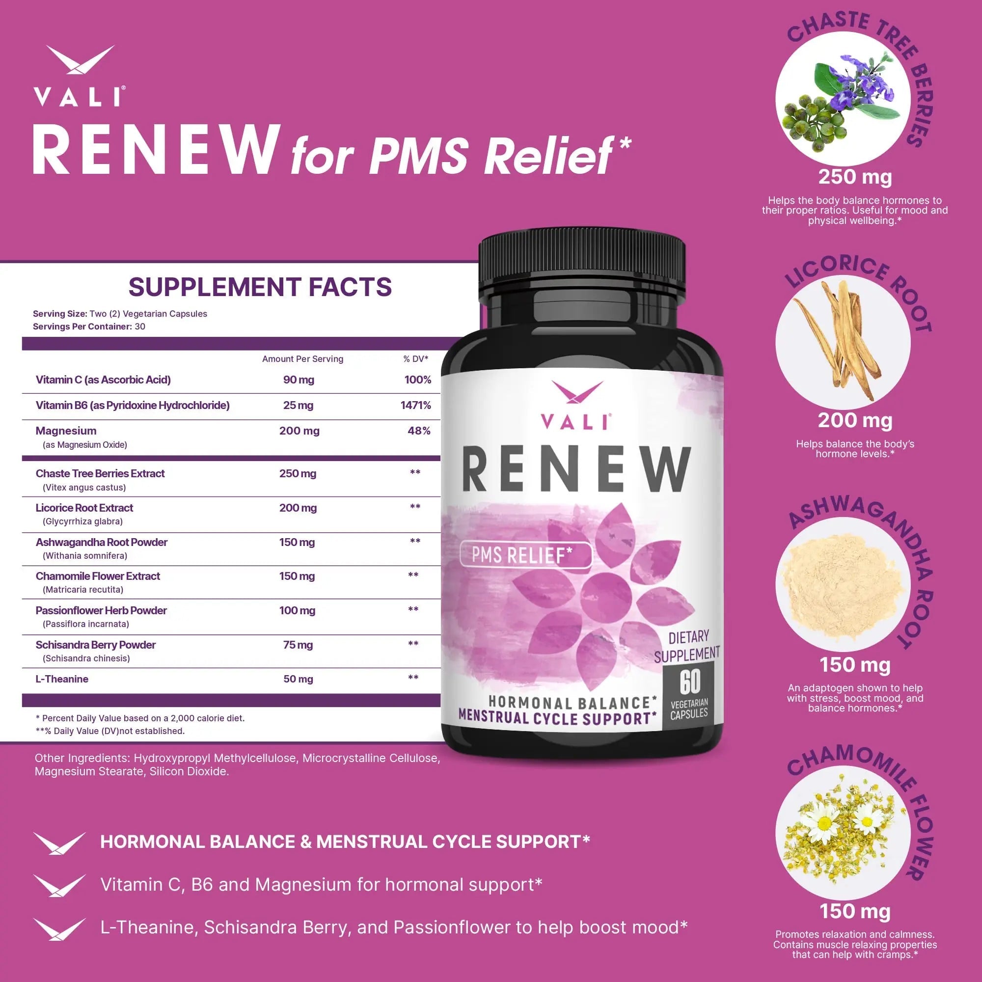VALI Renew PMS Relief Supplement. Women’s Menstrual Cycle Support. Herbal Formula - TrustMedUSA