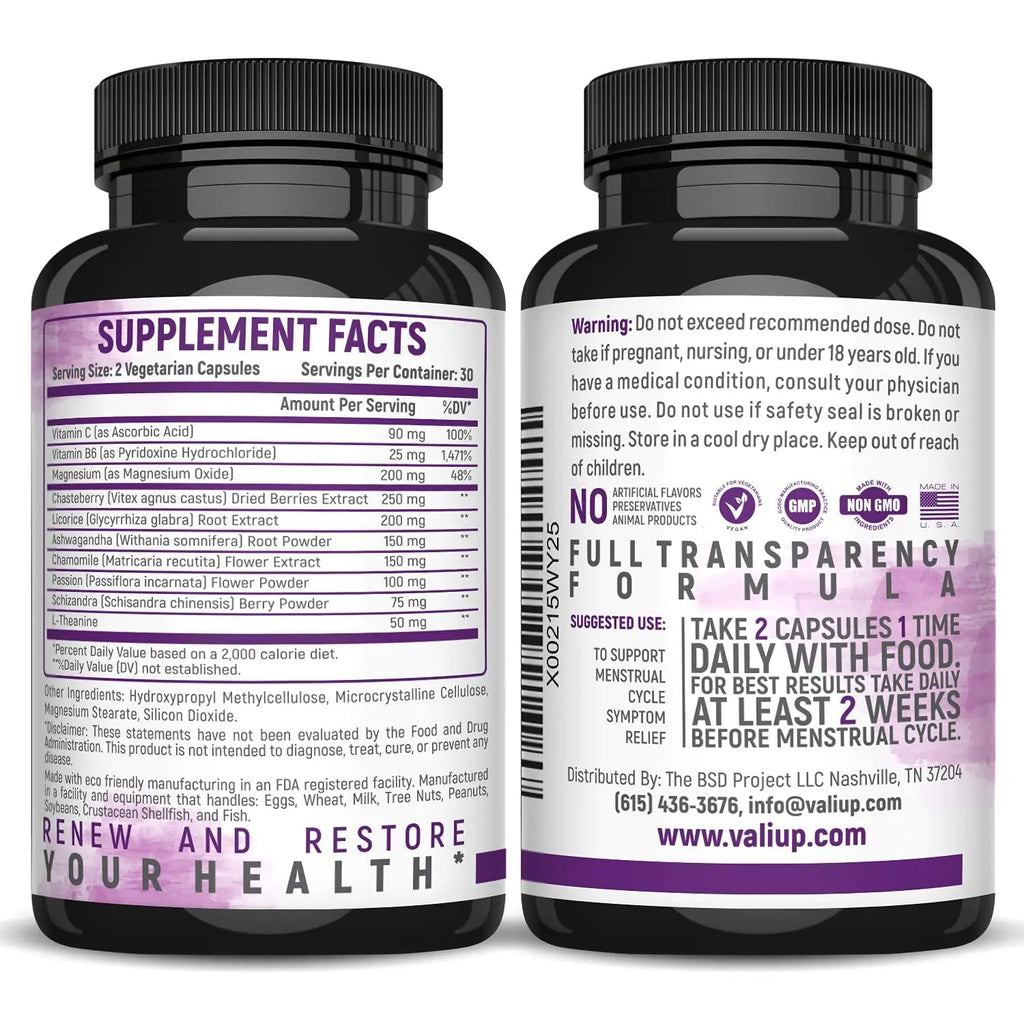 VALI Renew PMS Relief Supplement. Women’s Menstrual Cycle Support. Herbal Formula - TrustMedUSA