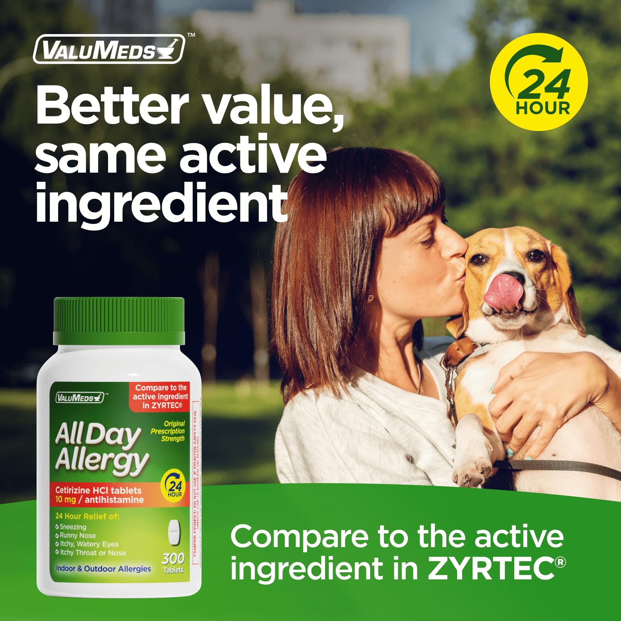 ValuMeds 24-Hour Allergy Medicine Antihistamine for Pollen, Hay Fever, Dry, Itchy Eyes, Allergies | Cetirizine HCl 10mg Caplets, Compare to Leading Brand (300 Count) - Maple Wellness Supplements