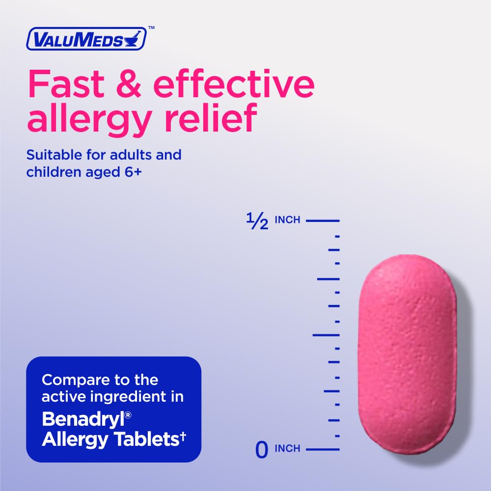 ValuMeds Allergy Medicine Antihistamine, Diphenhydramine HCl 25 mg | Children and Adults | Relieve Itchy Eyes, Runny Nose, Sneezing (25 mg, 600 Count) - Maple Wellness Supplements