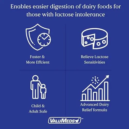 ValuMeds Fast Acting Dairy Relief Lactose Enzymes, 120 Softgels, Help Prevent Gas - TrustMedUSA
