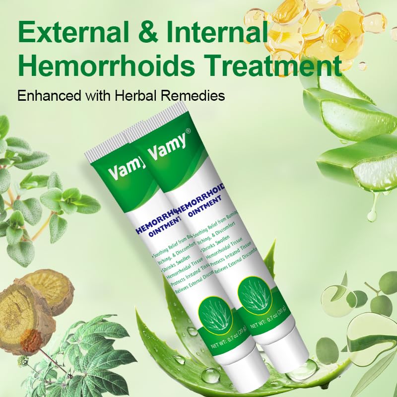 vamy Hemorrhoid Ointment (2 x 20g Tubes), 40g - Maximum Strength Formula for Hemorrhoidal Fast Relief, Soothes Itching, Burning & Discomfort - TrustMedUSA
