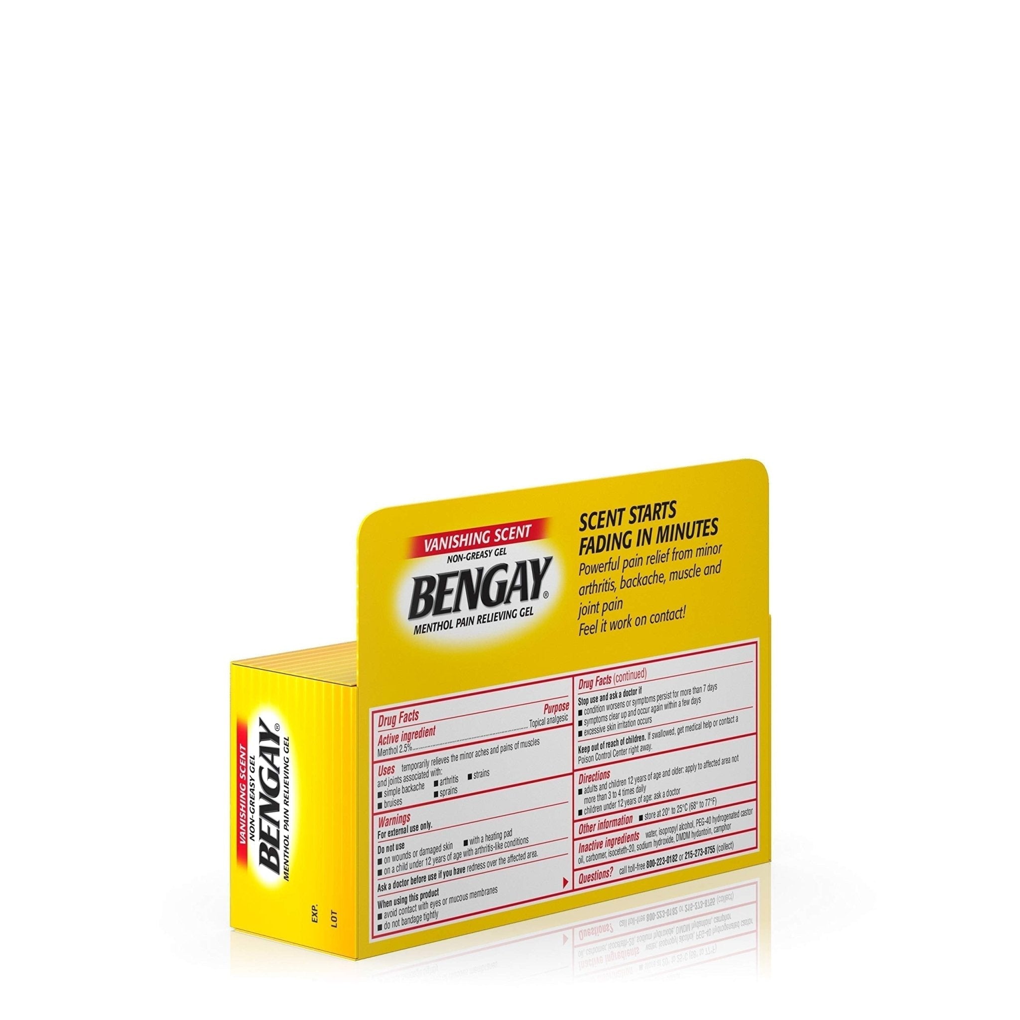 Vanishing Scent Bengay Relief Gel, Non-Greasy Topical Reliever with Cooling Menthol, 2 oz - TrustMedUSA