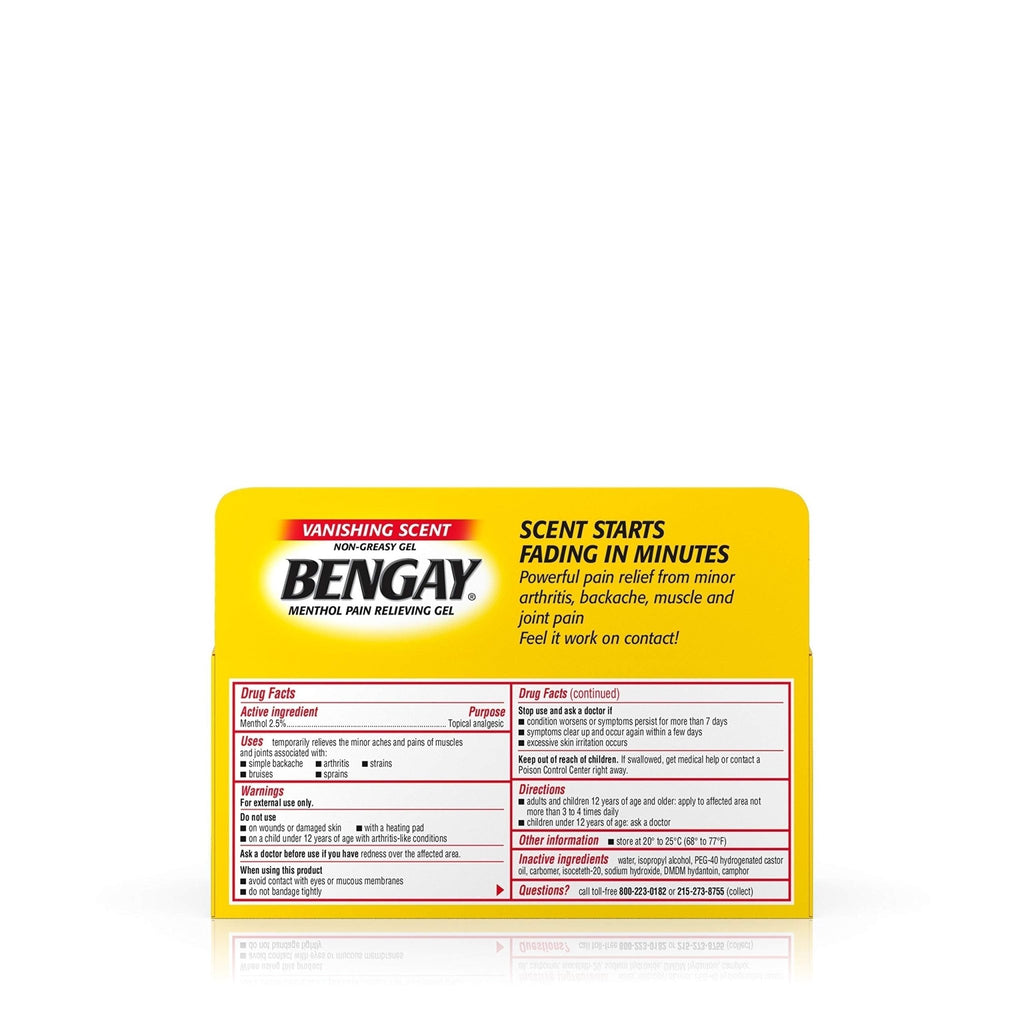 Vanishing Scent Bengay Relief Gel, Non-Greasy Topical Reliever with Cooling Menthol, 2 oz - TrustMedUSA