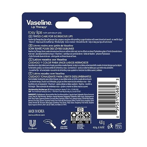Vaseline Lip Therapy Care Rosy, Fast-Acting Nourishment, Ideal for Chapped, Dry, Cracked, or Damaged Lips, Lip Balm, 4-Pack, 0.16 Oz Each - TrustMedUSA