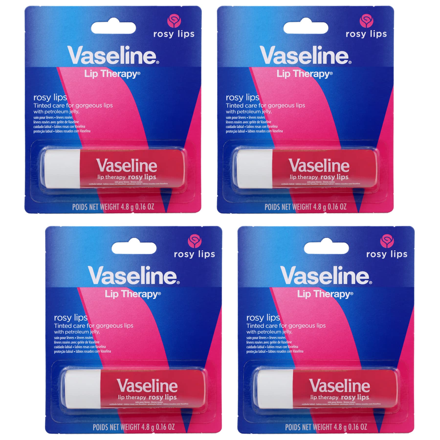 Vaseline Lip Therapy Care Rosy, Fast-Acting Nourishment, Ideal for Chapped, Dry, Cracked, or Damaged Lips, Lip Balm, 4-Pack, 0.16 Oz Each - TrustMedUSA