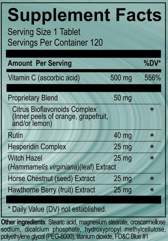 Vasoflex Vitamin C, Citrus Bioflavonoids Complex, Rutin, Hesperidin Complex, Witch Hazel Extract, Horse Chestnut Extract, Hawthorne Berry Extract Leg Vein Supplement Tablets, 120ct - TrustMedUSA