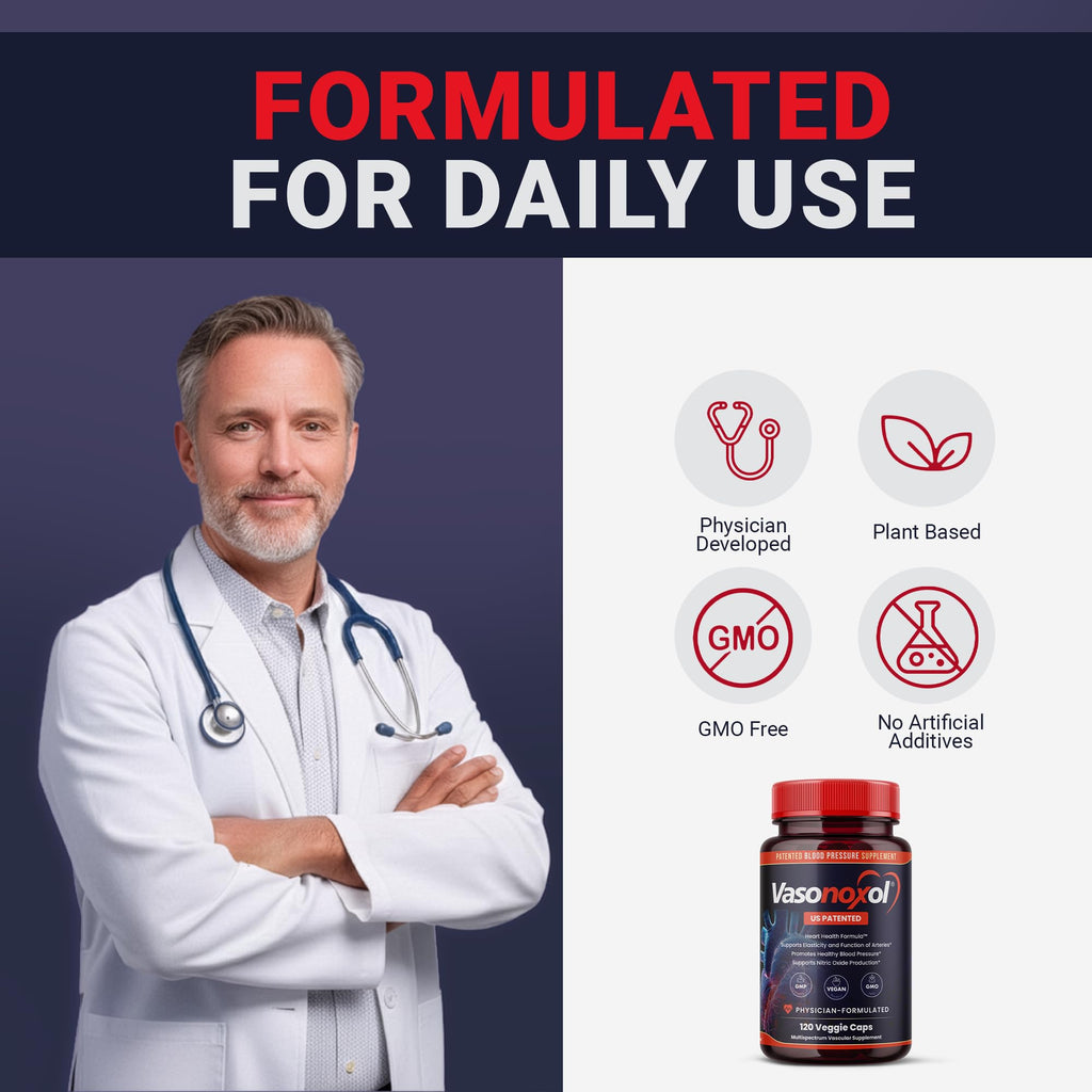 Vasonoxol U.S. Patented Nitric Oxide Supplement for Blood Pressure Support 2880mg - Physician Formulated Vascular Health Formula with L-Arginine & L-Citrulline - Vegan, Non-GMO (120 Capsules) - TrustMedUSA