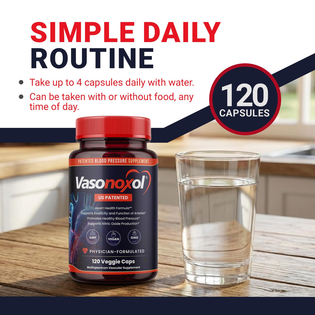 Vasonoxol U.S. Patented Nitric Oxide Supplement for Blood Pressure Support 2880mg - Physician Formulated Vascular Health Formula with L-Arginine & L-Citrulline - Vegan, Non-GMO (120 Capsules) - TrustMedUSA