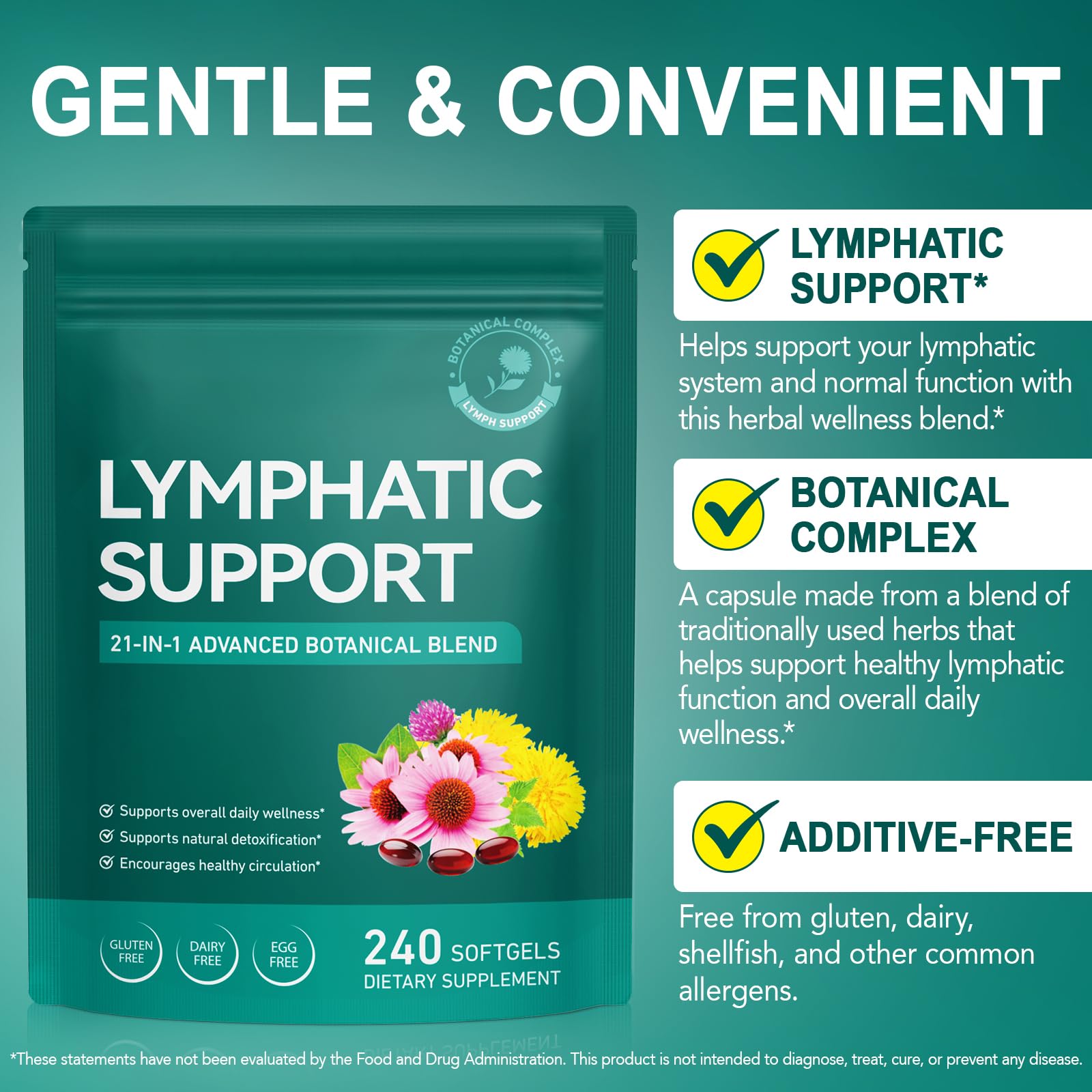 Vawcrn Lymphatic Drainage Supplement, 21-in-1 Advanced Botanical Complex, with Burdock Root, Dandelion, Supports Promotes Healthy Circulation & Circulation, 240 Softgels - Maple Wellness Supplements