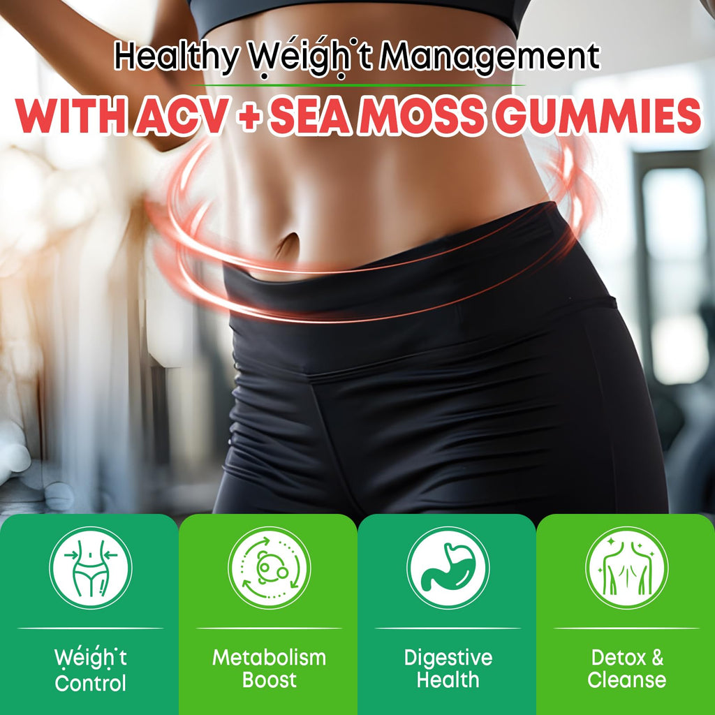 Vazatisi 2 Pack Apple Cider Vinegar Gummies, ACV with Sea Moss Gummies for Metabolism, Digestion, Detox, Gut & Immune Health, Apple Flavored -120 Count - TrustMedUSA