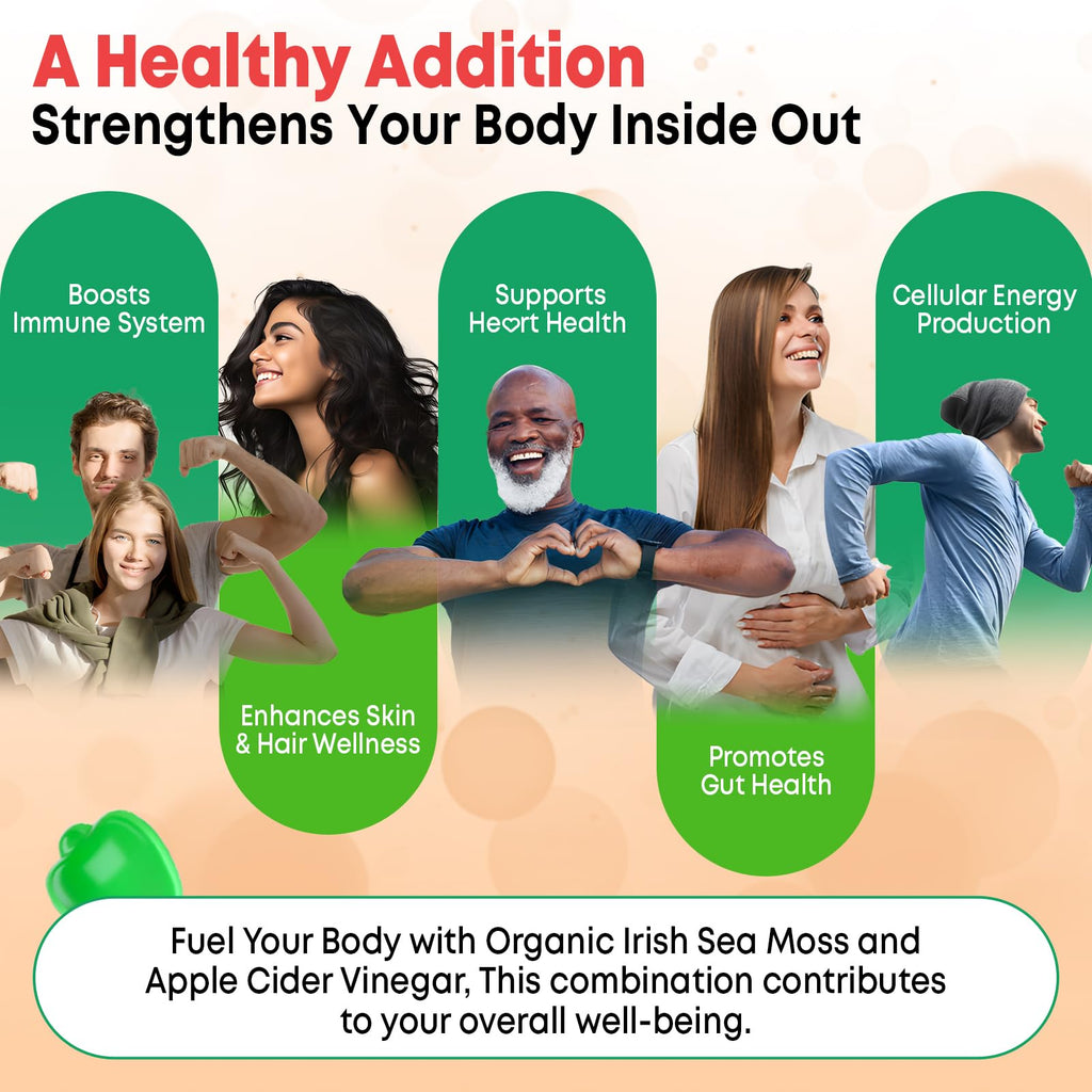 Vazatisi 2 Pack Apple Cider Vinegar Gummies, ACV with Sea Moss Gummies for Metabolism, Digestion, Detox, Gut & Immune Health, Apple Flavored -120 Count - TrustMedUSA