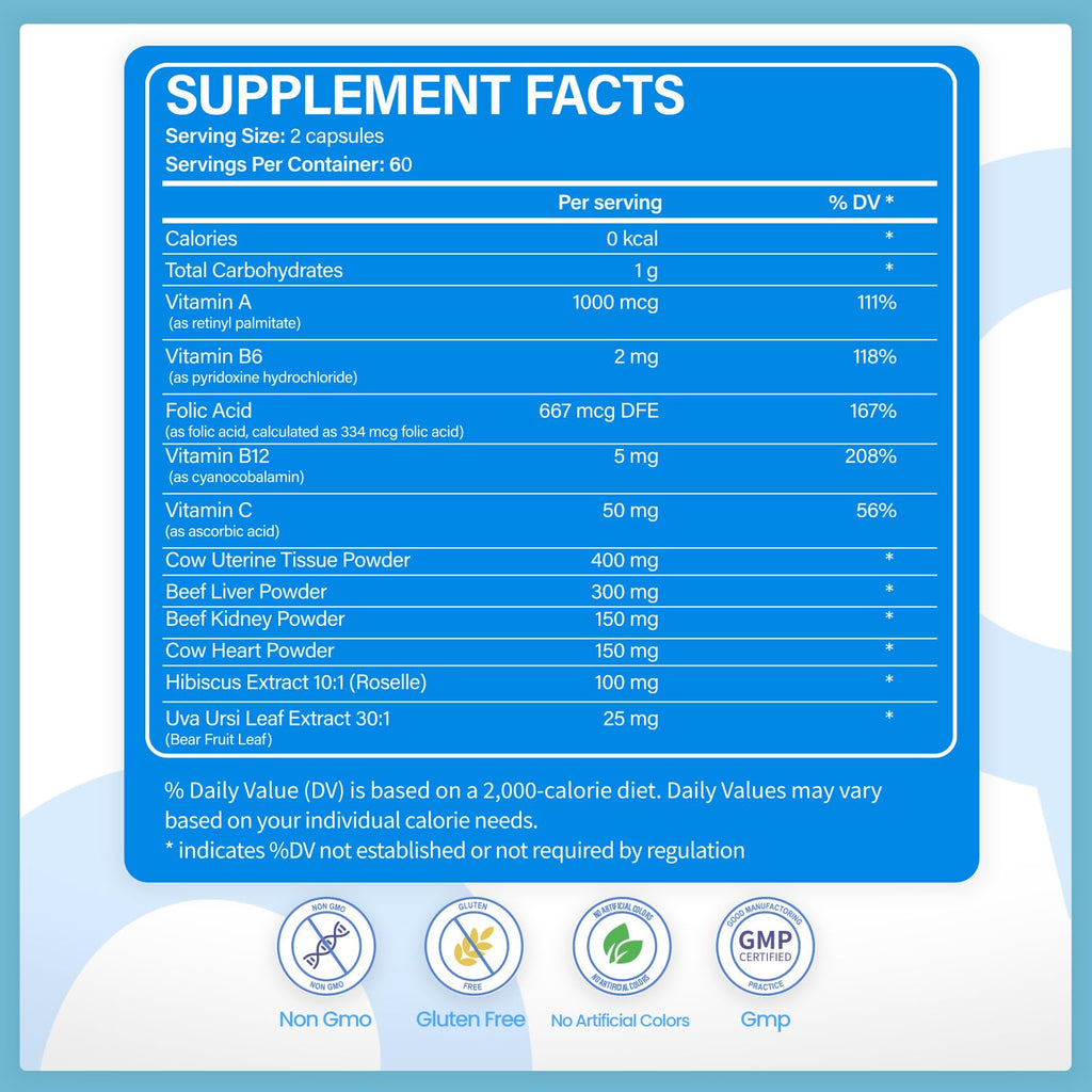VCCVBB Beef Organ Supplements for Women, Beef Liver, Kidney, Heart, Uterus Tissue, Hormonal Balance, Immune Support,Natural Iron Vitamins Supplements for Energy, Grass Fed Pasture Raised 120 Capsules - TrustMedUSA