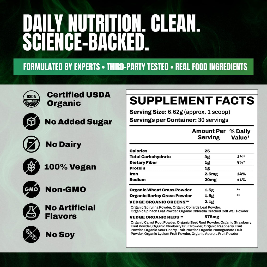 VEDGE Nutrition Organic Greens - Vegan Plant-Based Greens Superfood Powder - Drink Mix for Energy, Antioxidants & Recovery - Full Spectrum Greens for Athletes - 30 Servings - Mixed Berry Flavor - TrustMedUSA