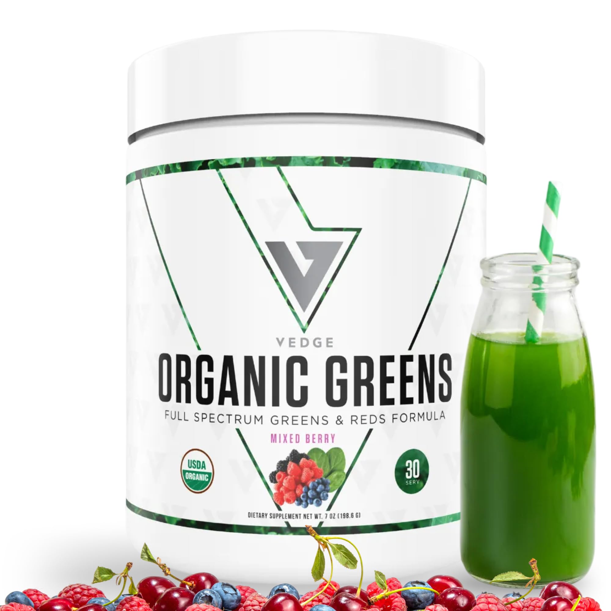 VEDGE Nutrition Organic Greens - Vegan Plant-Based Greens Superfood Powder - Drink Mix for Energy, Antioxidants & Recovery - Full Spectrum Greens for Athletes - 30 Servings - Mixed Berry Flavor - TrustMedUSA